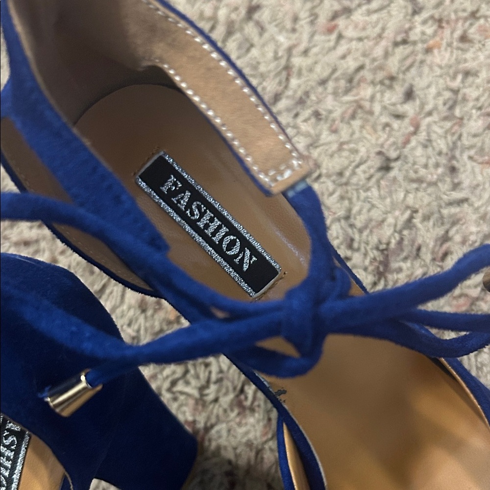 Zara Elegant Blue Lace-Up Heels - Picture 2 of 4